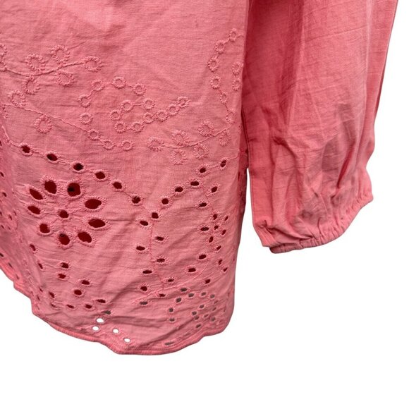 LANE BRYANT Pink Peasant Blouse Size 16 Cotton Eyelet Long Sleeve Womens Top NWT - Picture 7 of 9